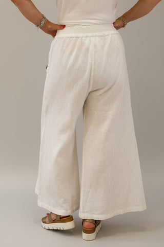 linen button detail pant - cream - annalise