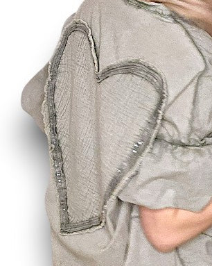 blouse heart detail -khaki cotton - helga may