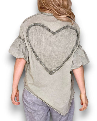blouse heart detail -khaki cotton - helga may