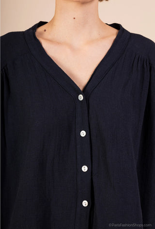 linen blend swing blouse - black