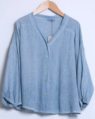 linen blend swing blouse - jean blue