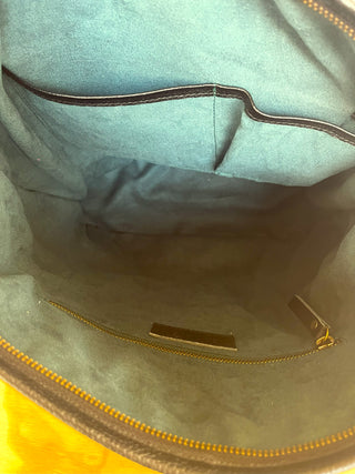 leather tote bag - double strap - black/green