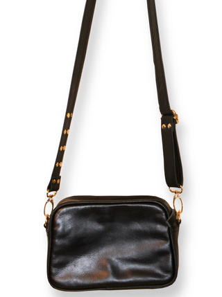 Leather Crossbody Bag - Black Gold - Design Emporium