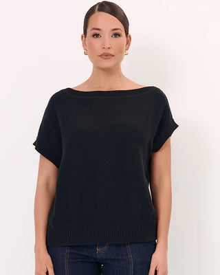 top angled neckline - knit - black - terrie