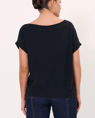 top angled neckline - knit - black - terrie