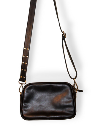 Leather Crossbody Bag - Black Antique Brass - Design Emporium