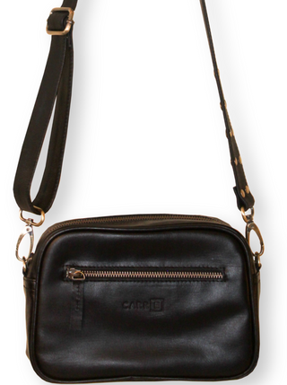 Leather Crossbody Bag - Black Antique Brass - Design Emporium