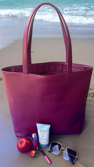 leather tote bag - cerise
