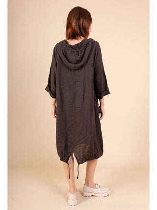 linen hooded tunic dress - chocolate