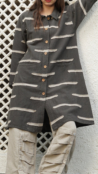 linen blend duster coat - khaki