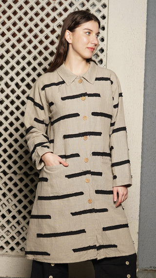 linen blend duster coat - latte