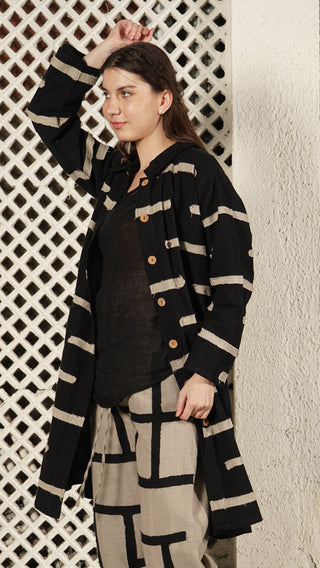 linen blend duster coat - onyx