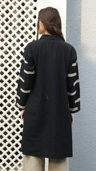 linen blend duster coat - onyx