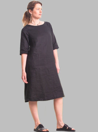 Juliette Black Linen Boat Neck Dress - Design Emporium