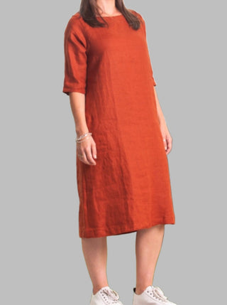 Juliette Linen Boat Neck Dress Rust - Design Emporium