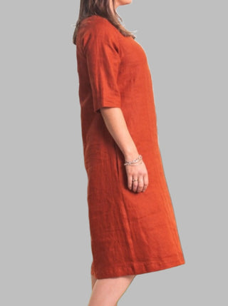 Juliette Linen Boat Neck Dress Rust - Design Emporium