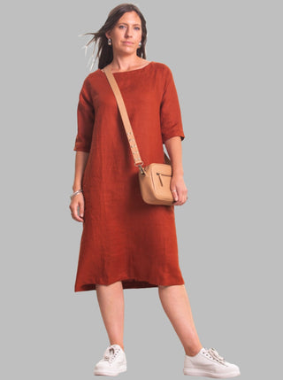 linen rust boat neck dress -juliette