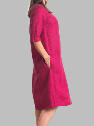Juliette Linen Boat Neck Dress Cerise - Design Emporium