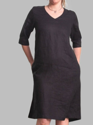 Juliette Linen VNeck Dress Black - Design Emporium