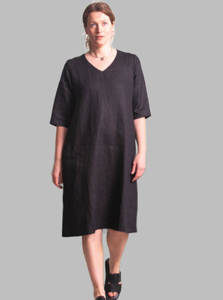 linen black Vneck dress - juliette
