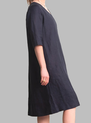 linen navy Vneck dress - juliette