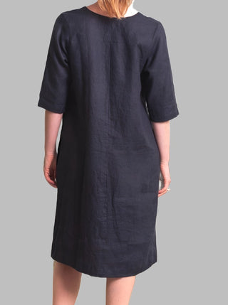 linen navy Vneck dress - juliette