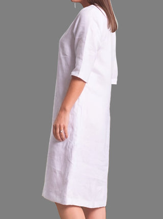 Juliette Linen VNeck Dress White - Design Emporium