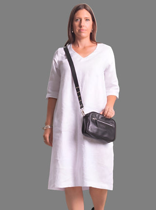 linen white Vneck dress - juliette