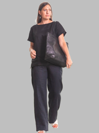 CARRIE Leather Tote Bag - Black - Design Emporium