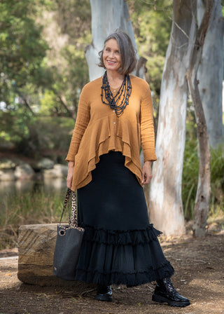 linen cotton frill skirt - black - dayma