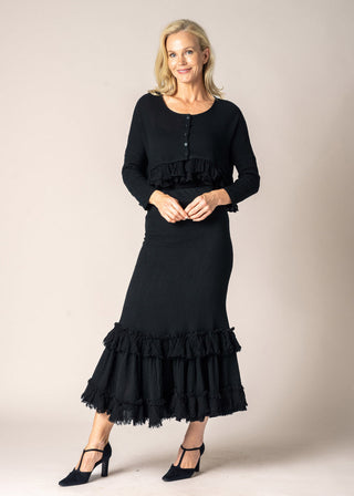 linen cotton frill skirt - black - dayma