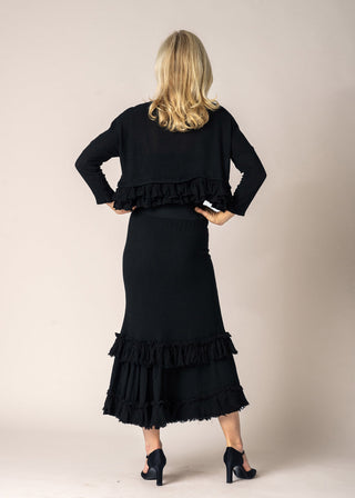 linen cotton frill skirt - black - dayma