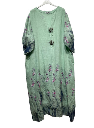 linen printed dress - eggshell - shell detail