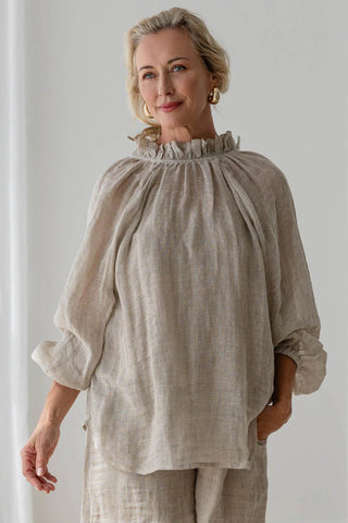 linen reversible top - lulu - taupe