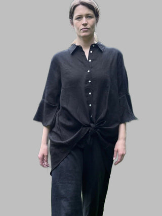 Claire Linen Top Black - Design Emporium