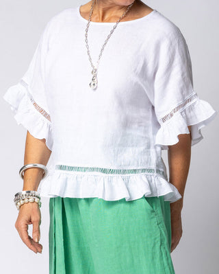 linen top with trim - white