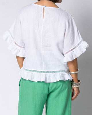 linen top with trim - white