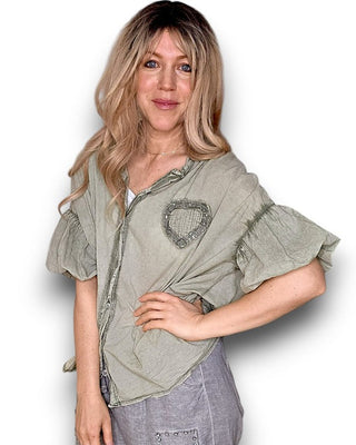 blouse heart detail -khaki cotton - helga may