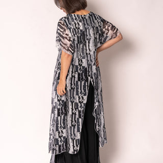 silk cross-over dress - black and white print