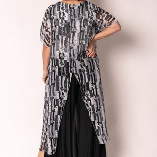 silk cross-over dress - black and white print