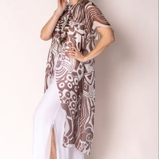 silk cross-over dress - mocha print