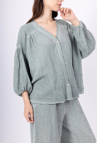 linen blend swing blouse - green