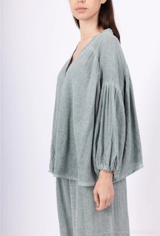 linen blend swing blouse - green