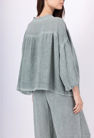 linen blend swing blouse - green
