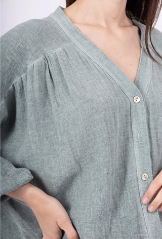 linen blend swing blouse - green