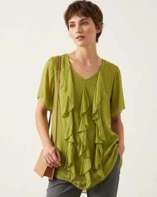silk viscose ruffled blouse - chartreuse