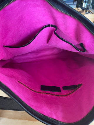 leather tote bag - double strap - cream/cerise