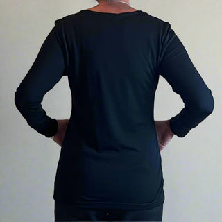 merino knit top - black - long sleeve with double cuff