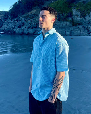 Shirt - aqua green - linen cotton check