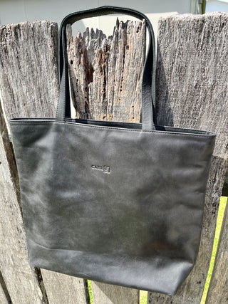 leather tote bag - black